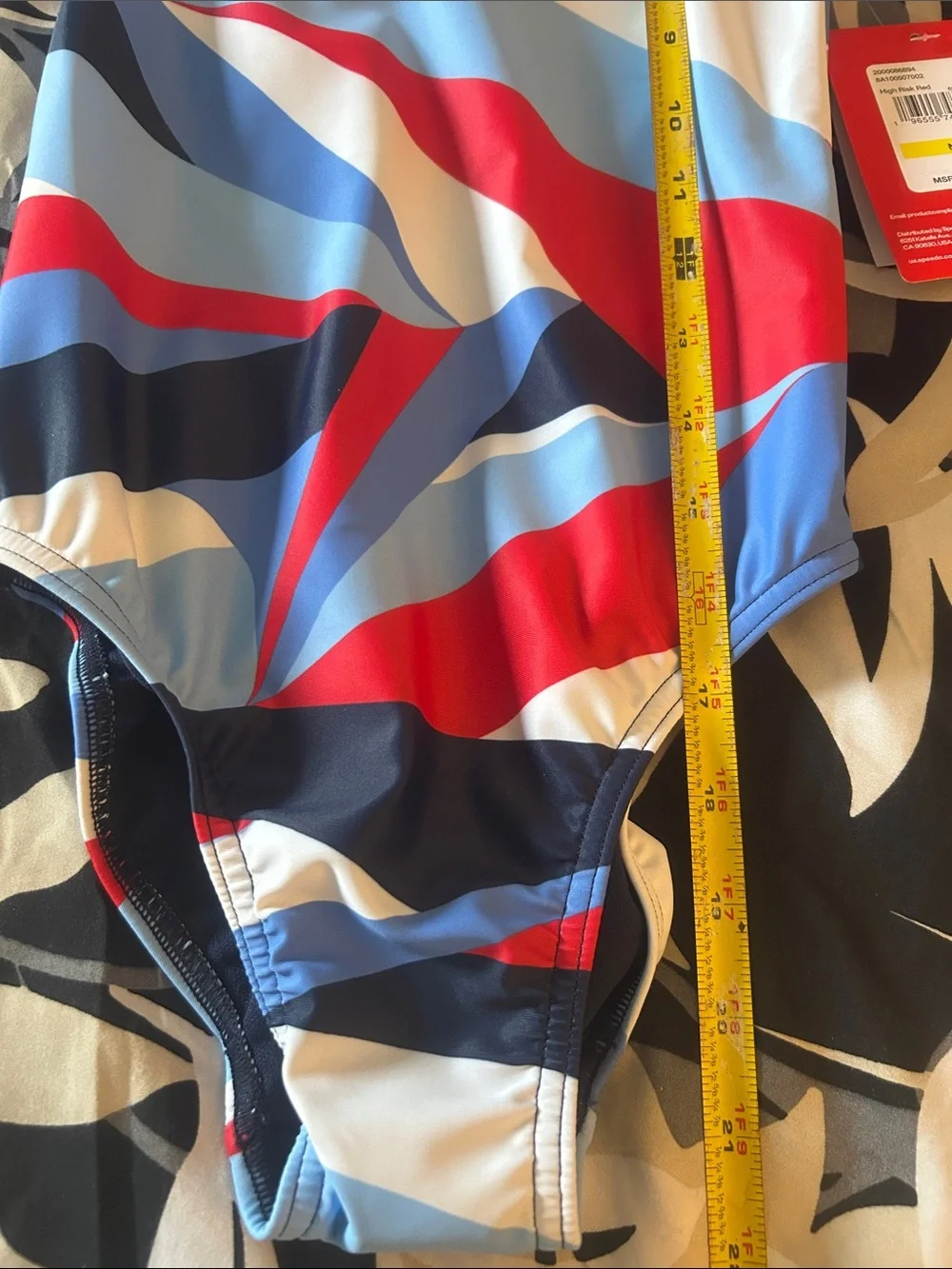 Speedo Girls Red, Light Blue, Navy & White Geometric One-Piece Swim Suit